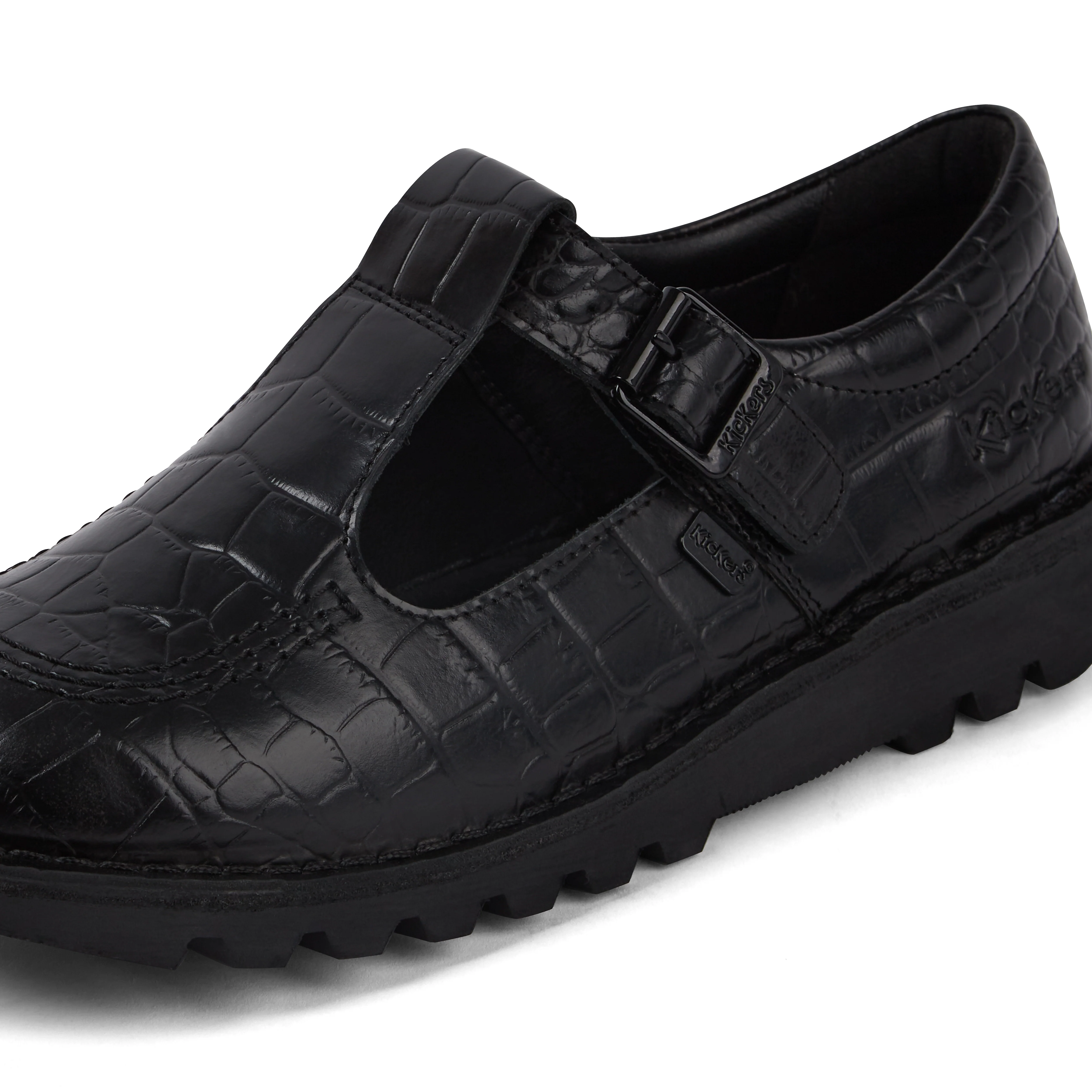 Adult Female Kick Tbar Croc Leather Black - Image 6
