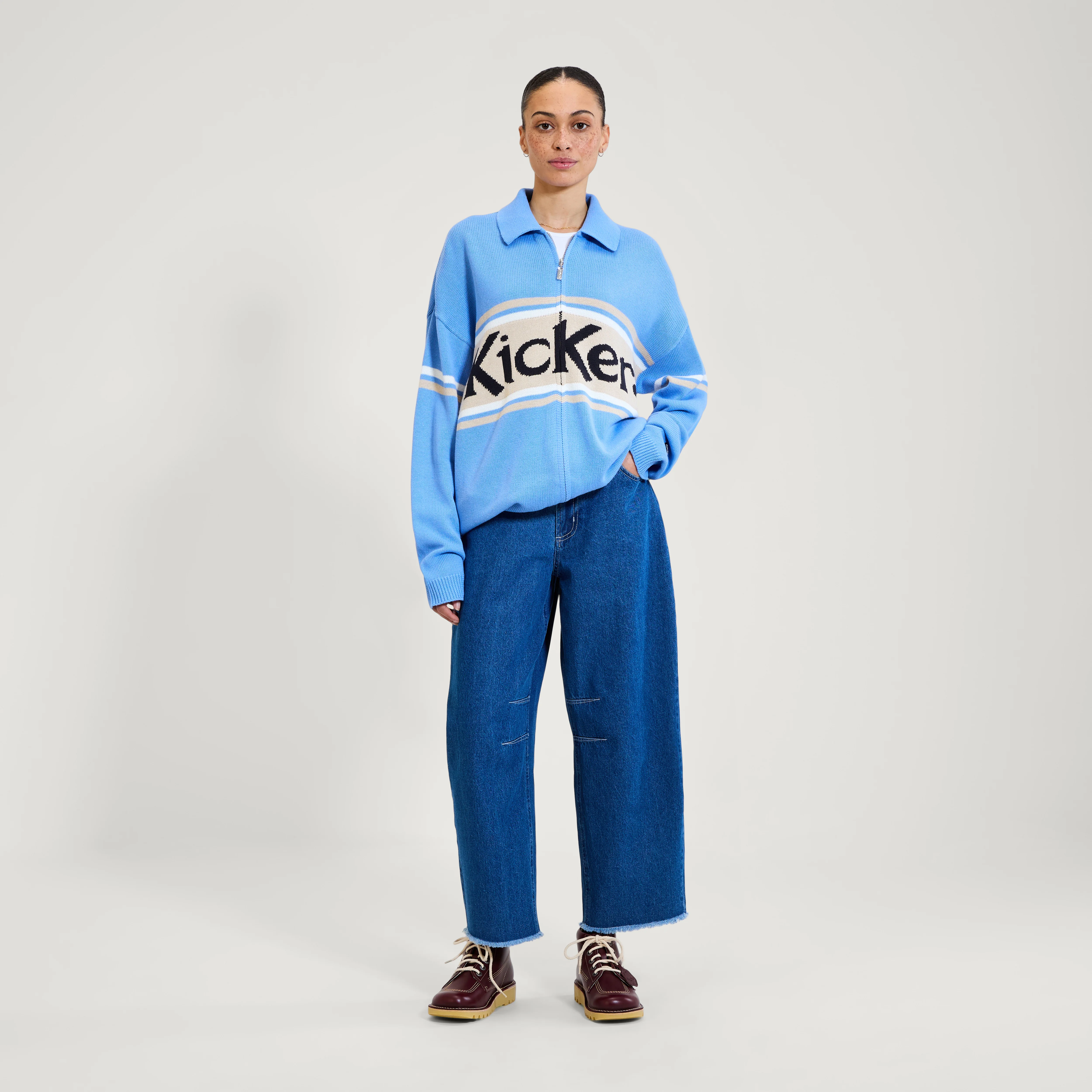 Adult Unisex Kickers Classic Zip Through Knit Blue - Image 7