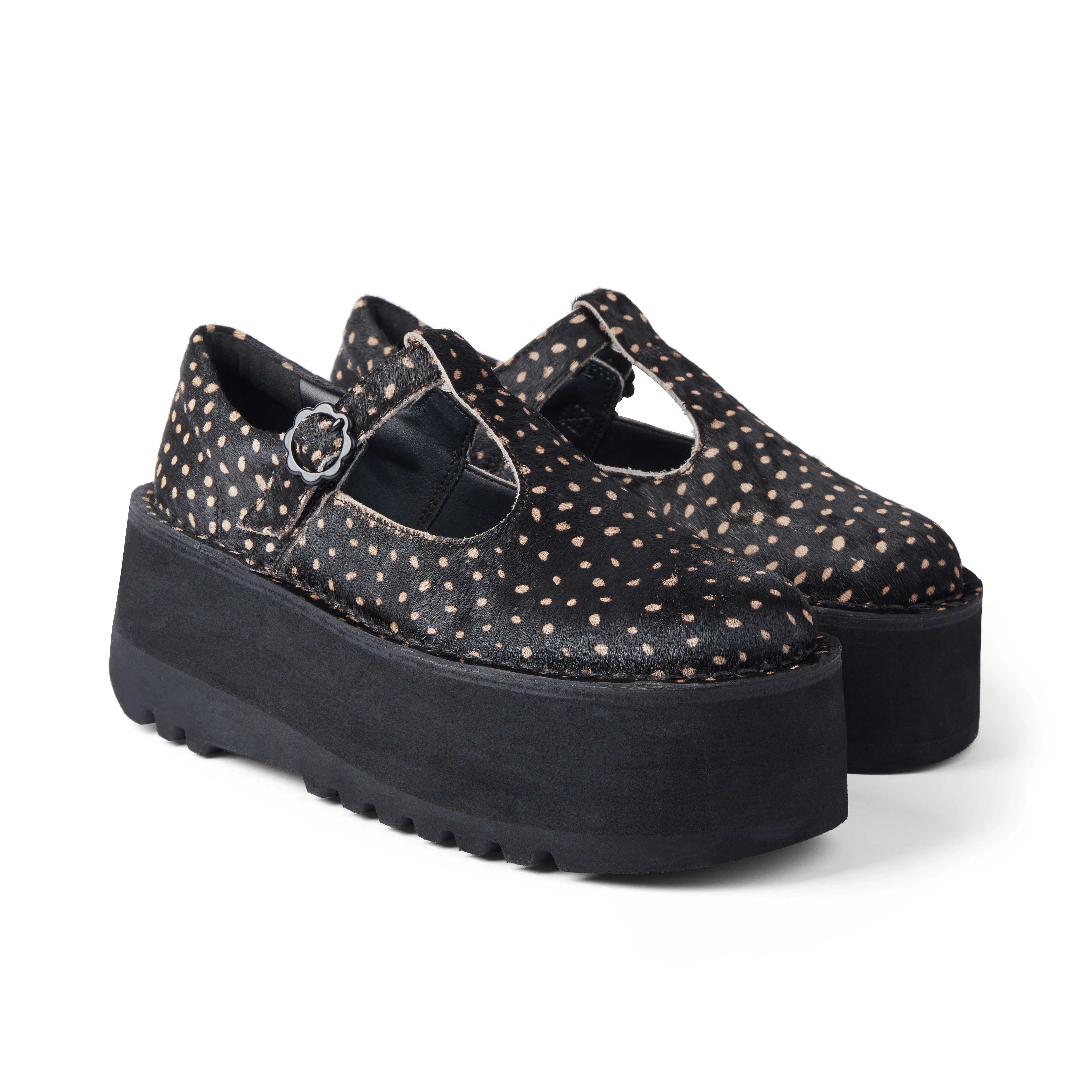 Adult Women Kick T Bar Platform Leather Black - Image 3