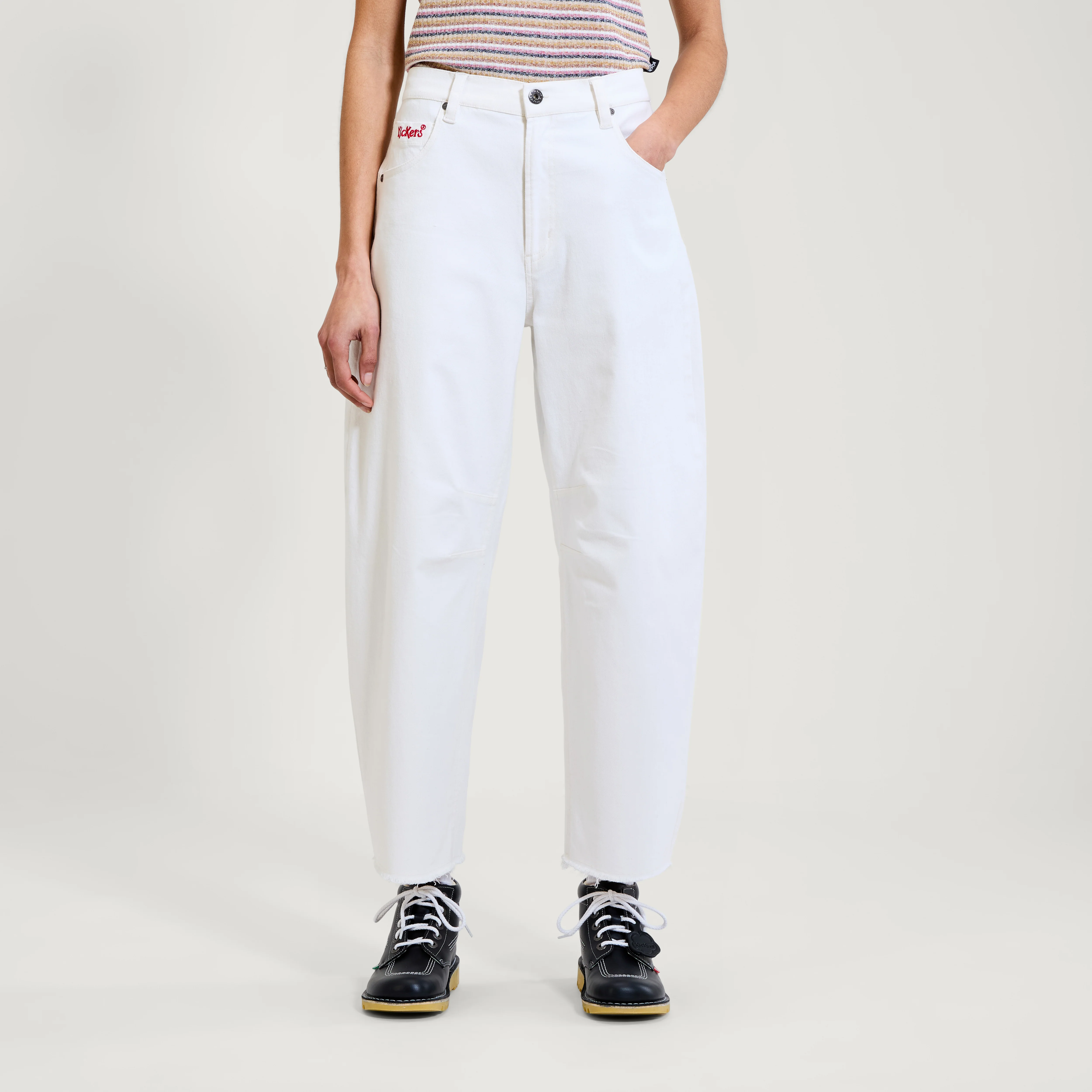 Adult Womens Kickers Classic Barrel Leg Jean White - Image 2