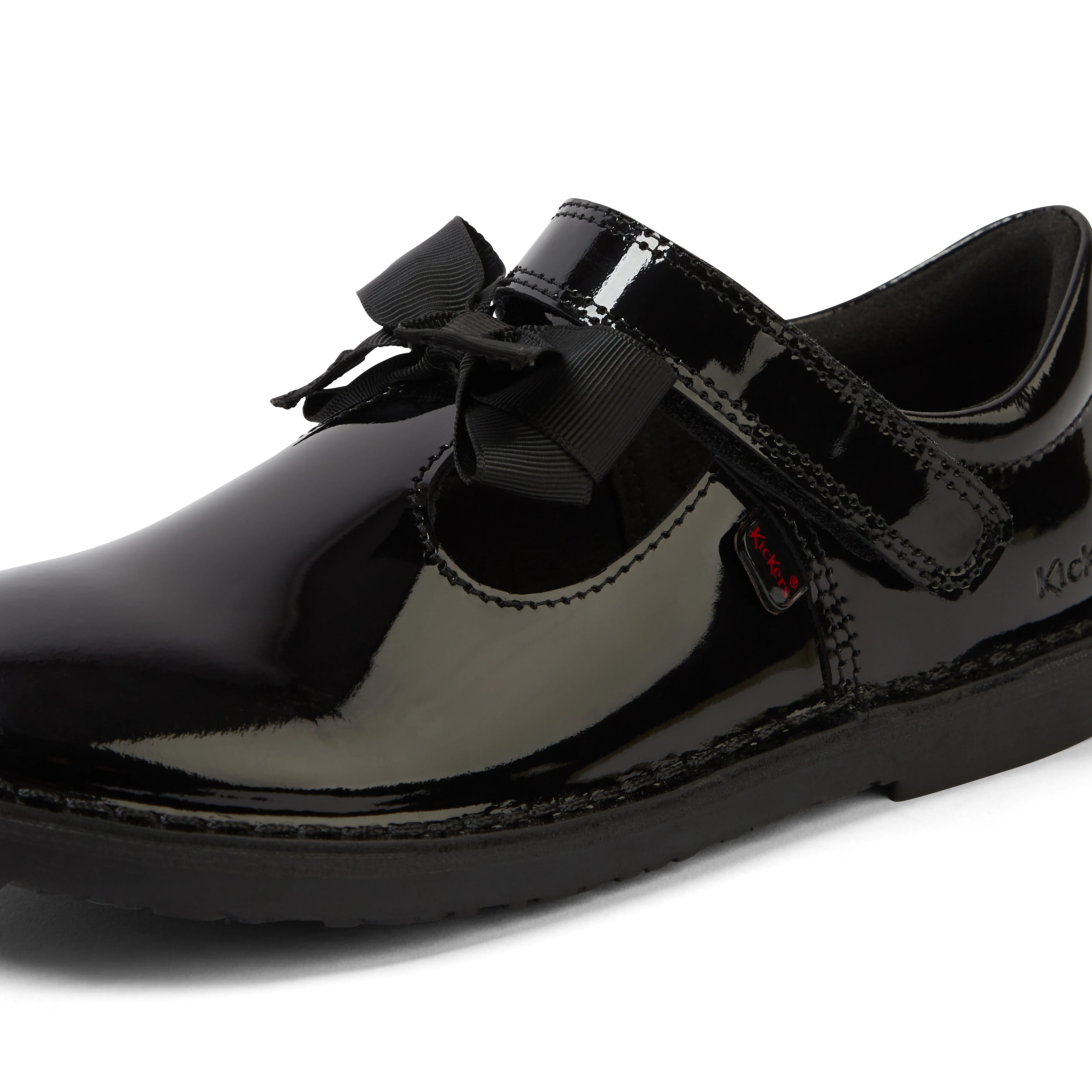 Junior Girls Adlar T Bar Bow Patent Leather Black - Image 6