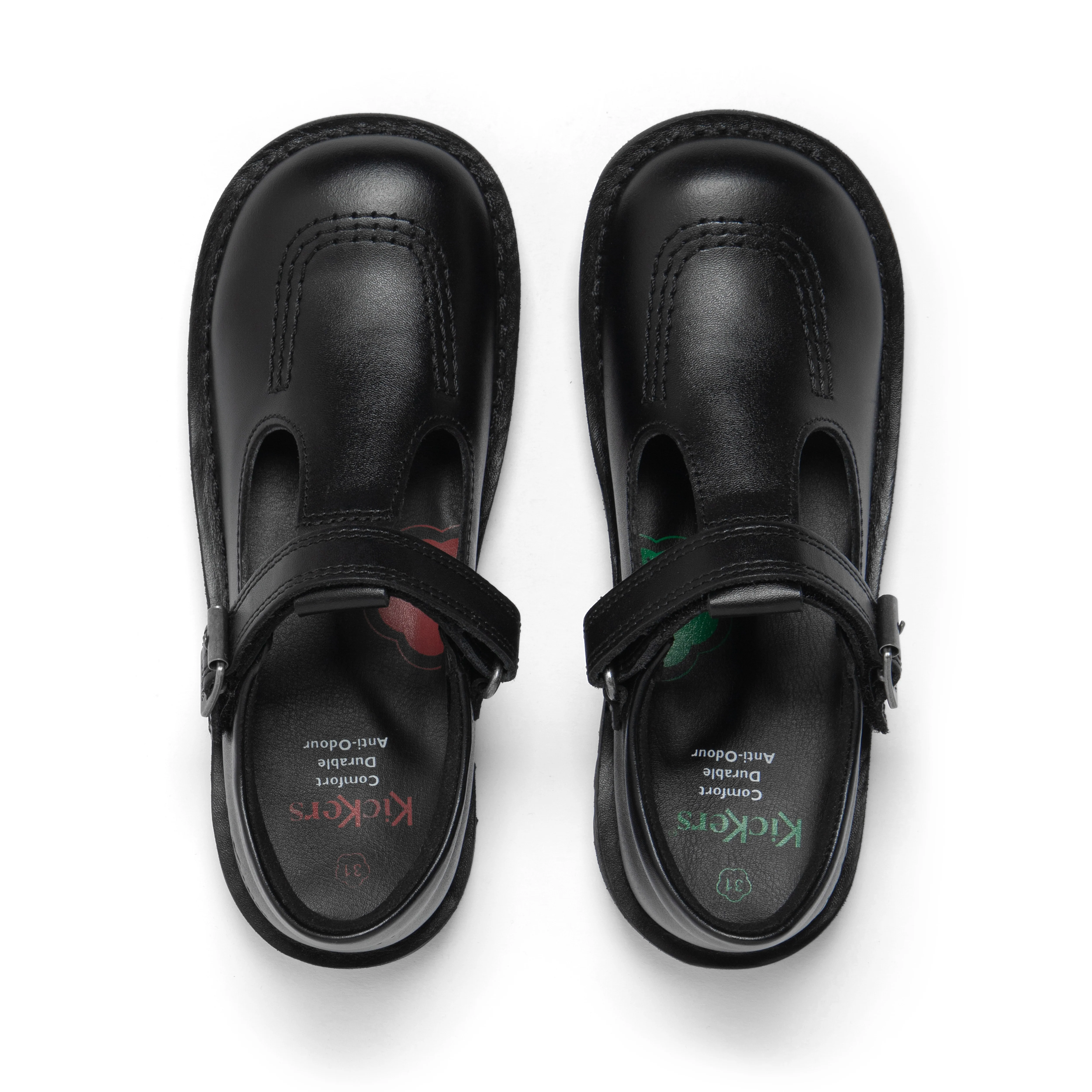 Junior Girls Kick T Bar Vel Leather Black - Image 4