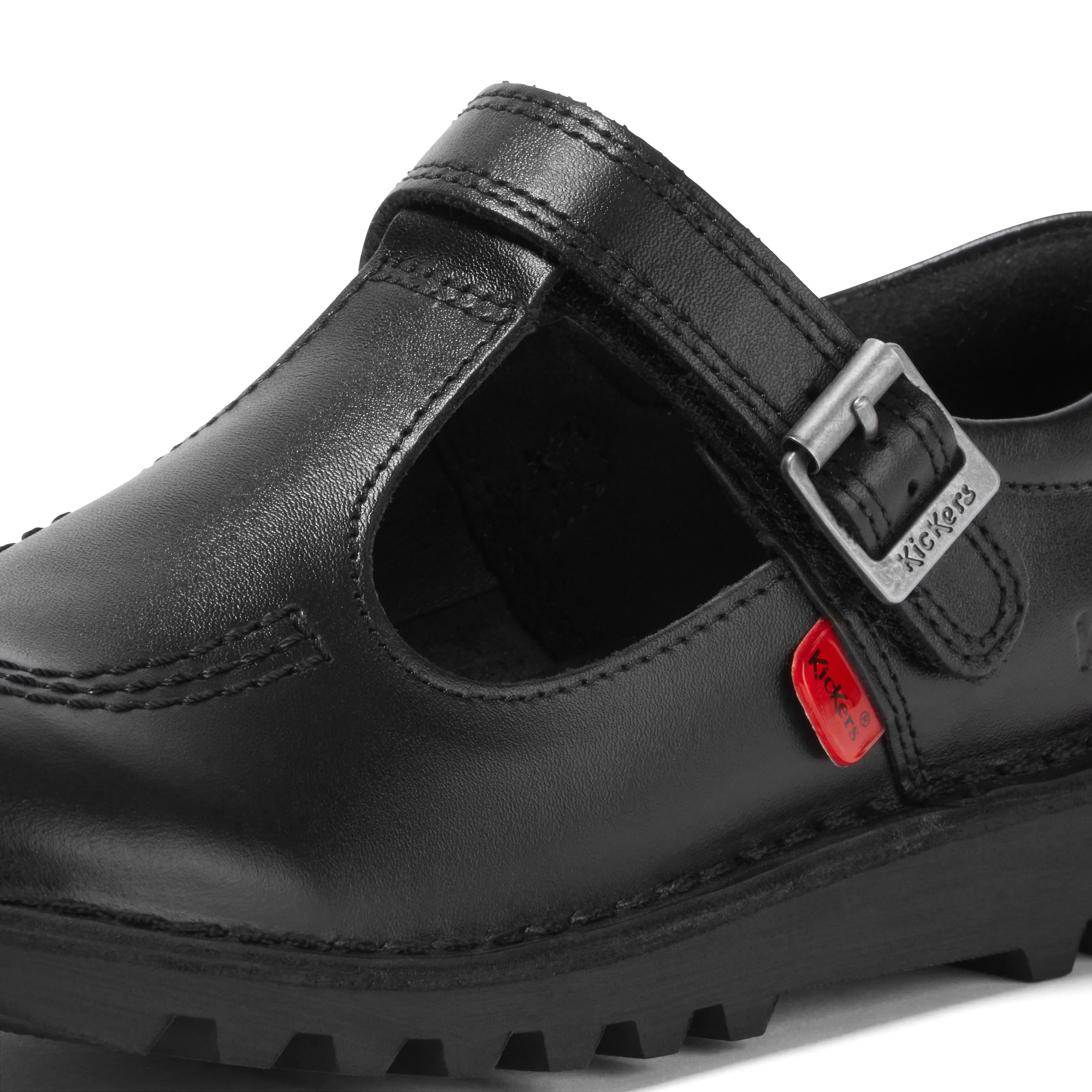 Junior Girls Kick T Bar Vel Leather Black - Image 6