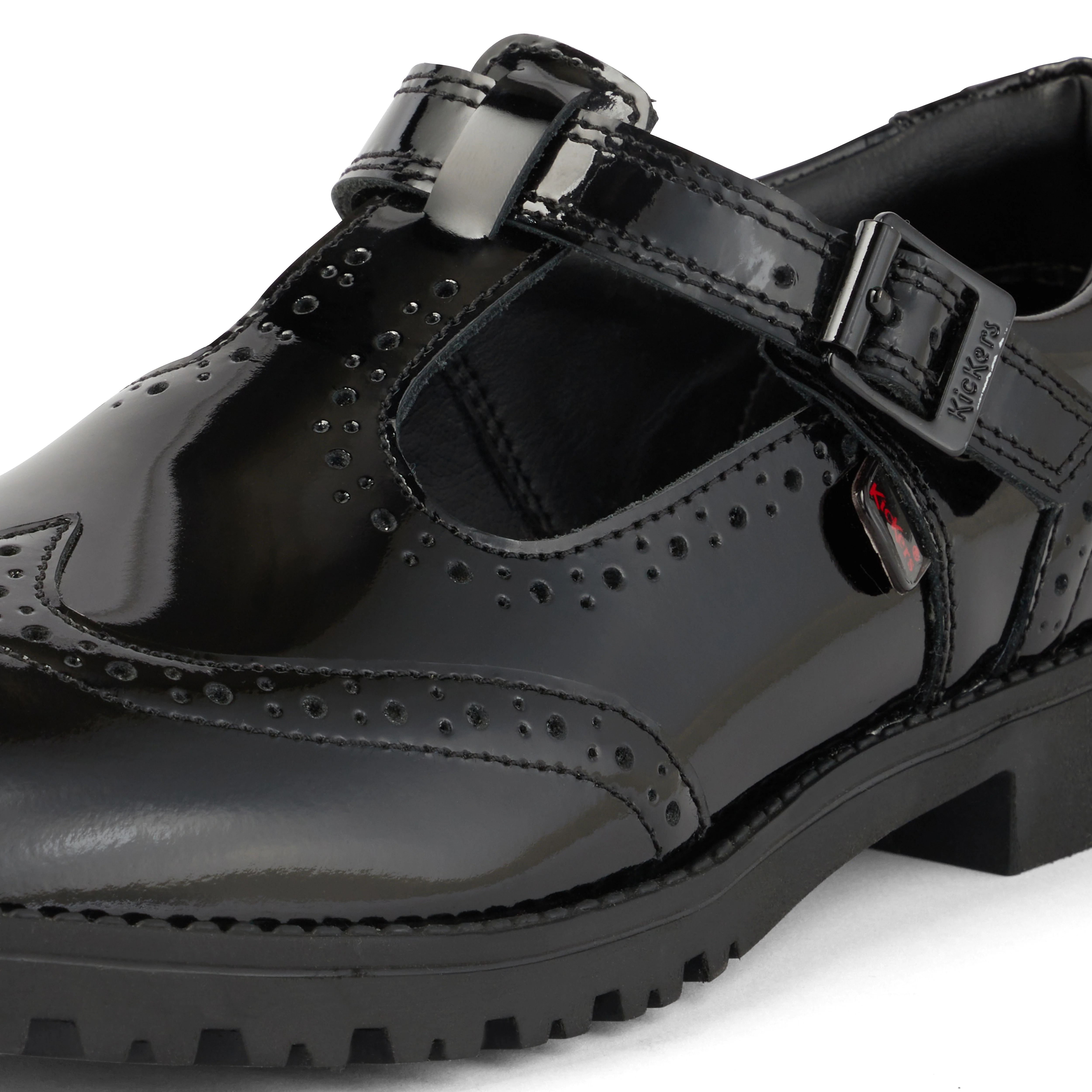 Junior Girls Lachly Brogue T-Bar Patent Leather Black - Image 6