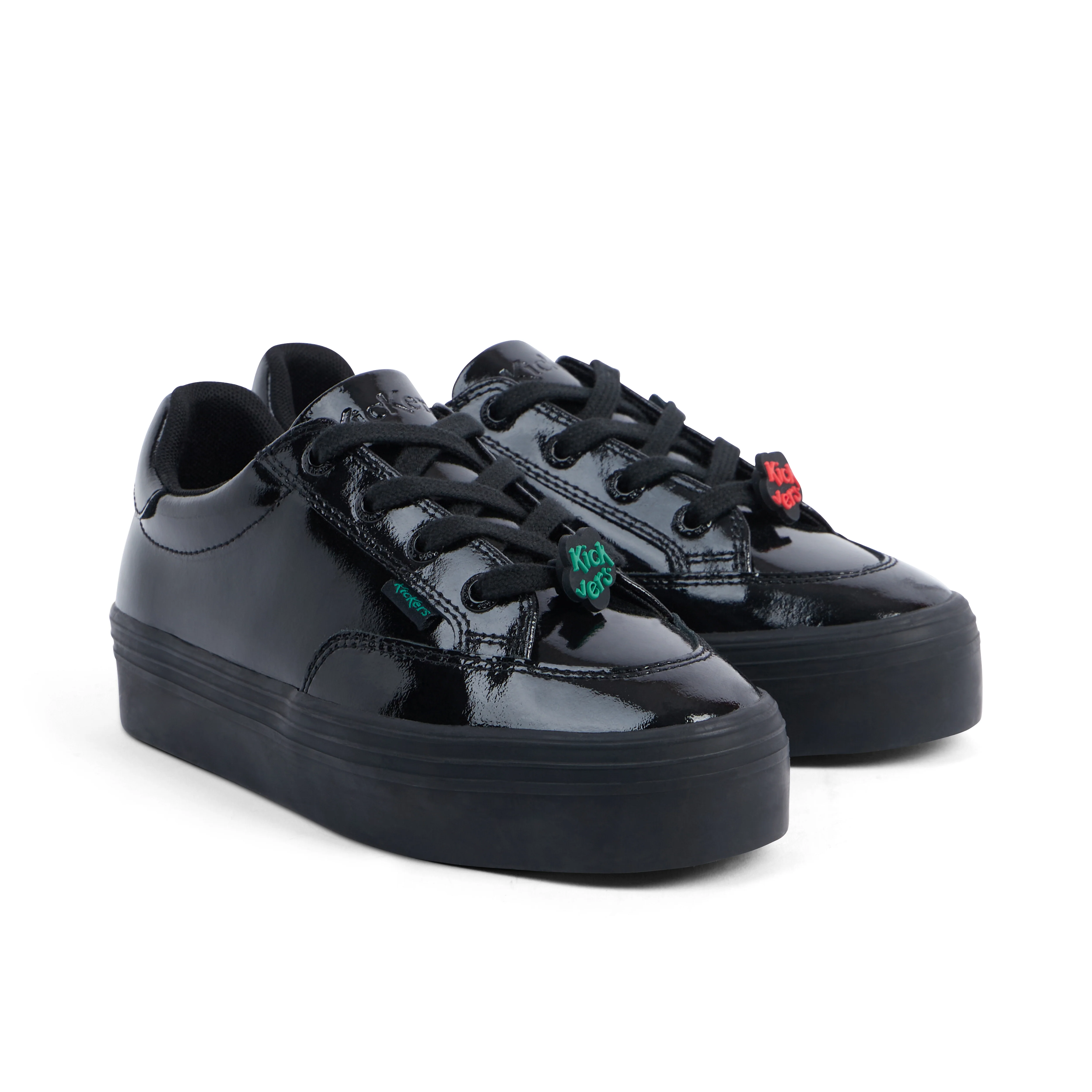 Junior Girls Tovni Stack Lo Flower Patent Leather Black - Image 3
