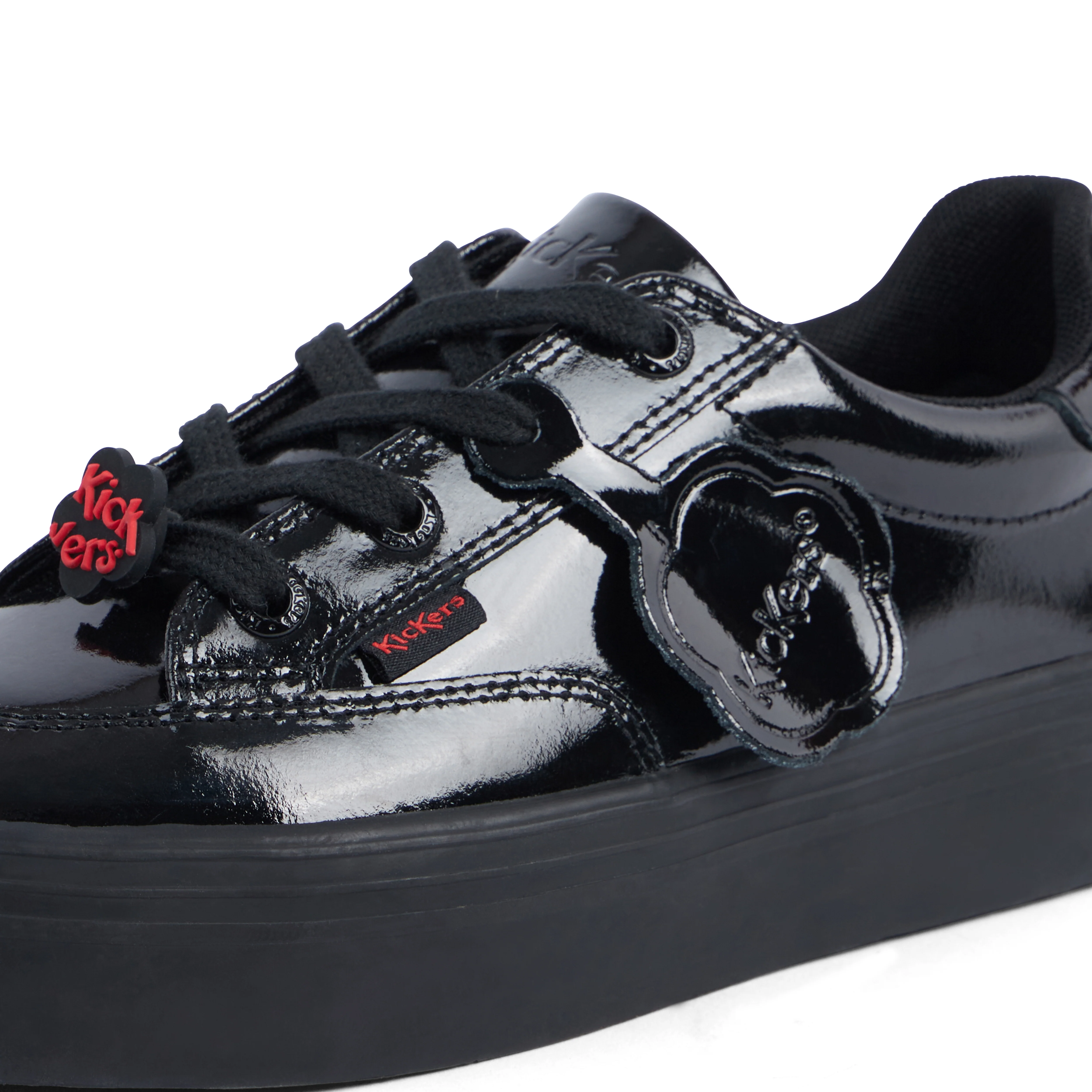 Junior Girls Tovni Stack Lo Flower Patent Leather Black - Image 6