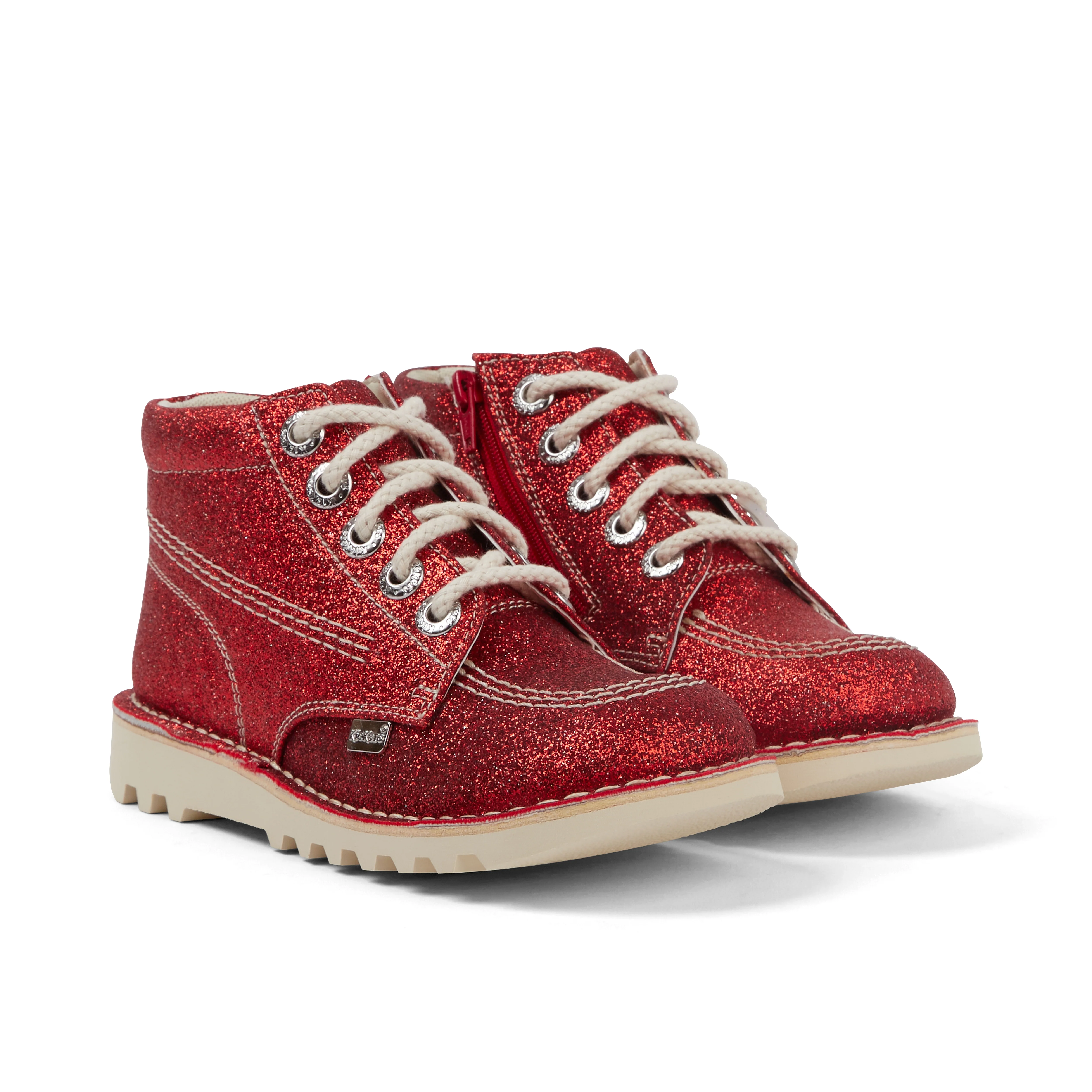 Junior Unisex Kick Hi Glitter Shoes Red - Image 3