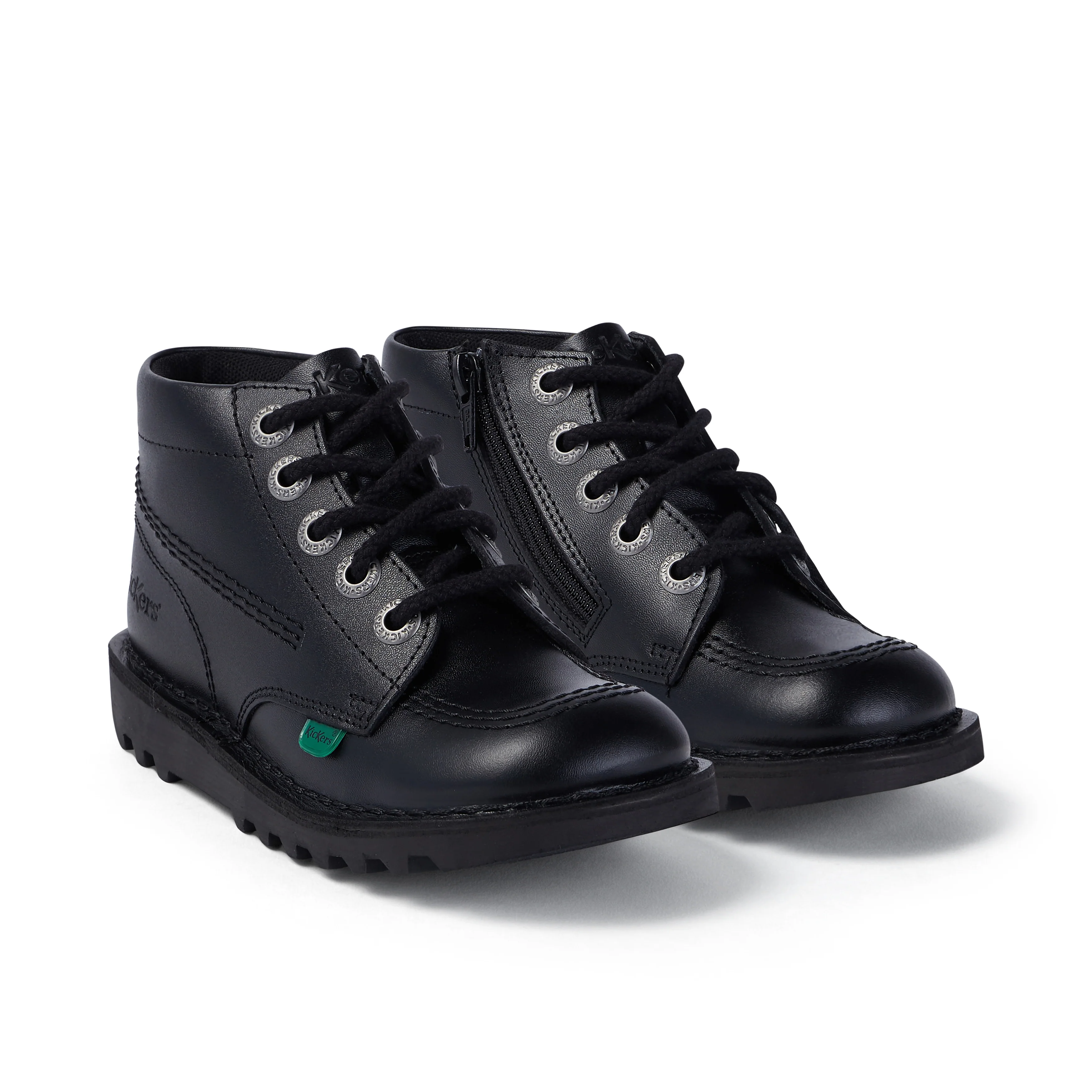 Junior Unisex Kick Hi Zip Leather Black - Image 3