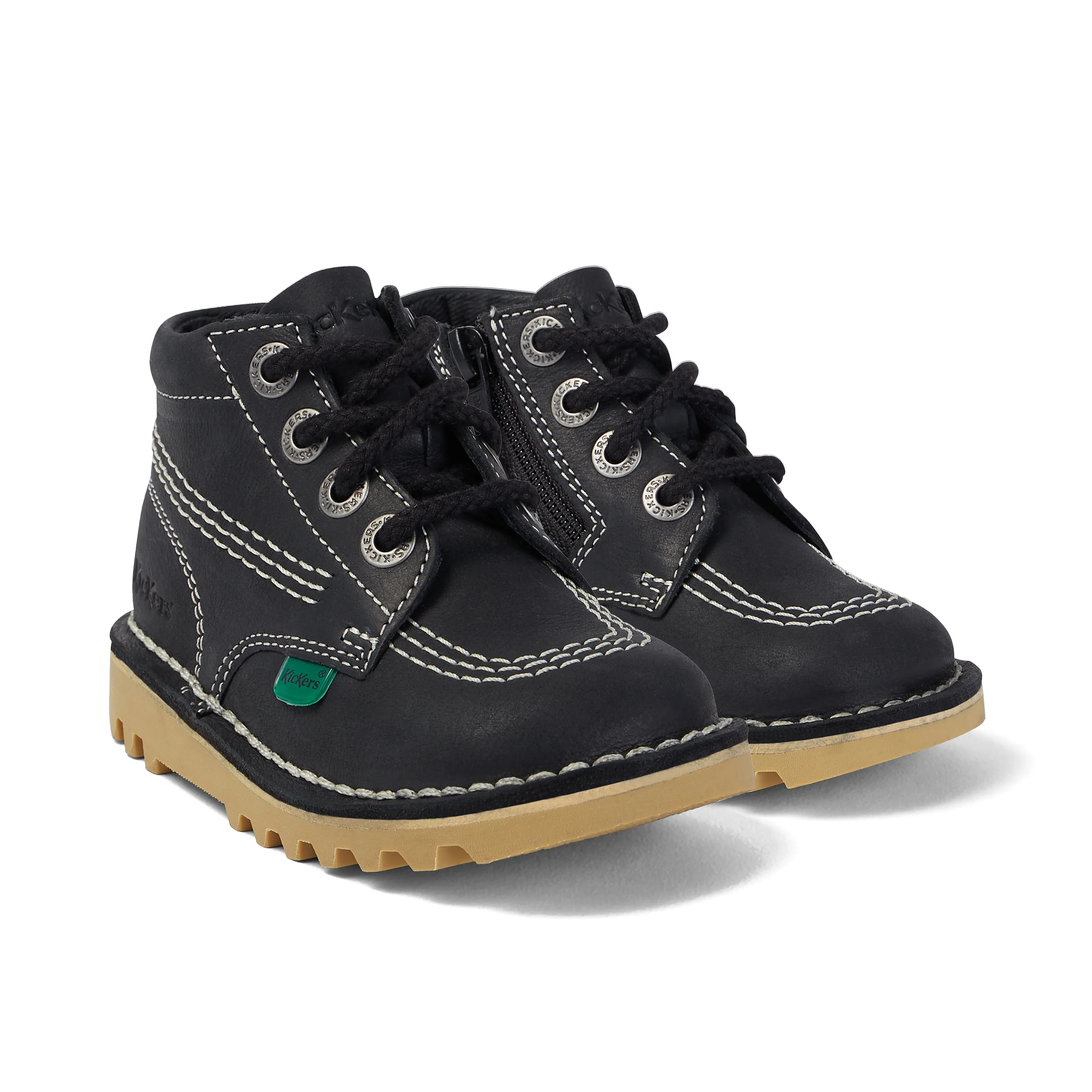 Junior Unisex Kick Hi Zip Leather Black/White - Image 3
