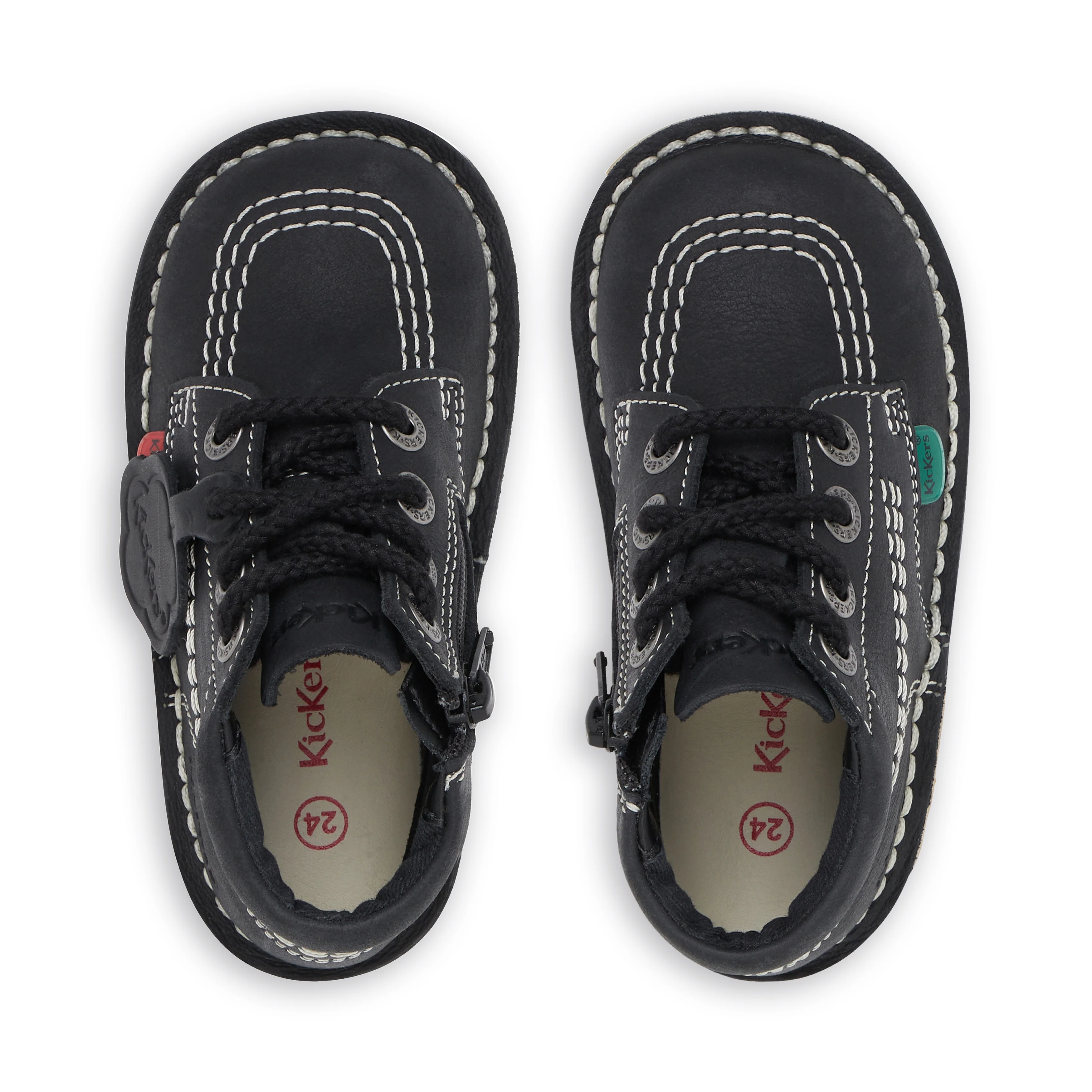 Junior Unisex Kick Hi Zip Leather Black/White - Image 4