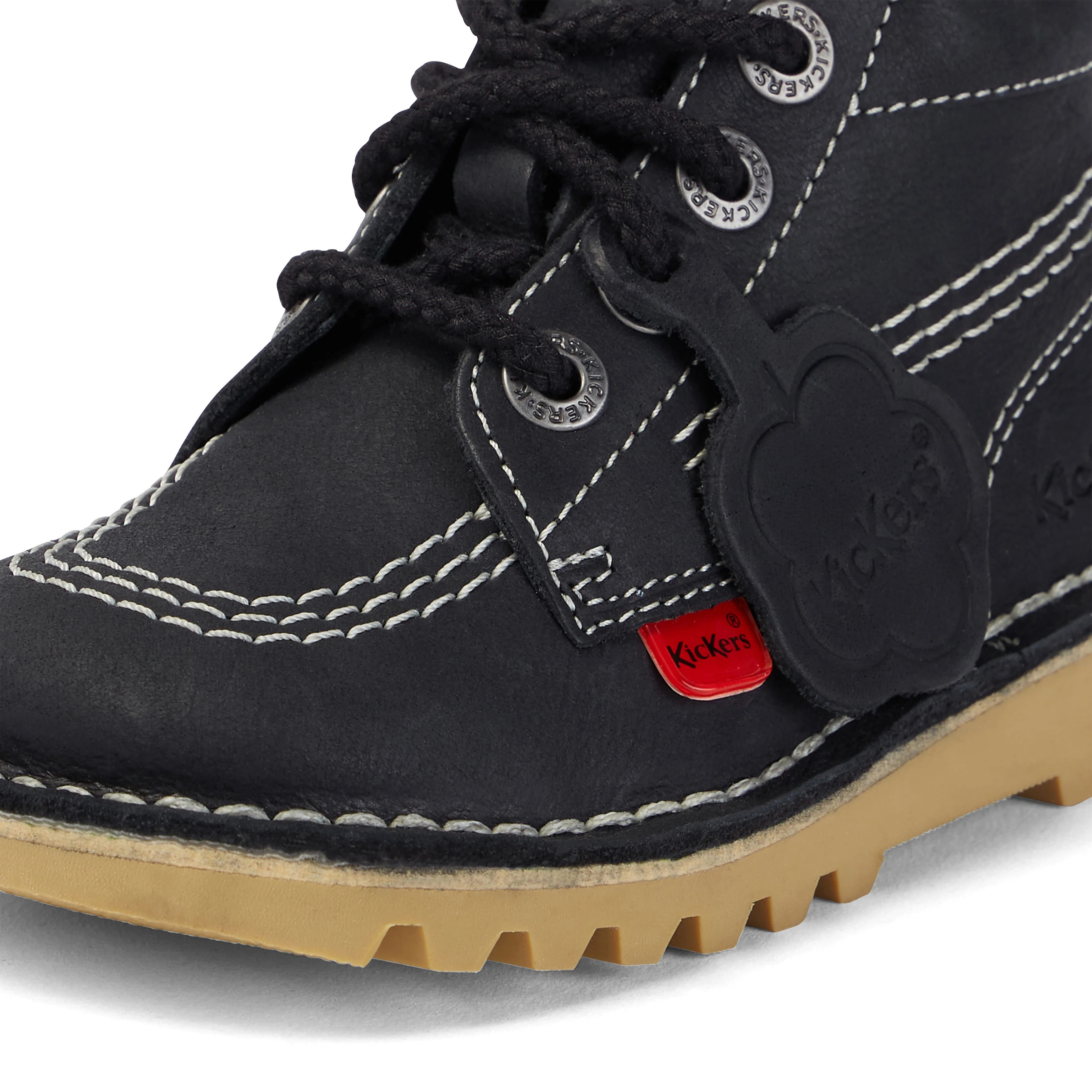 Junior Unisex Kick Hi Zip Leather Black/White - Image 6