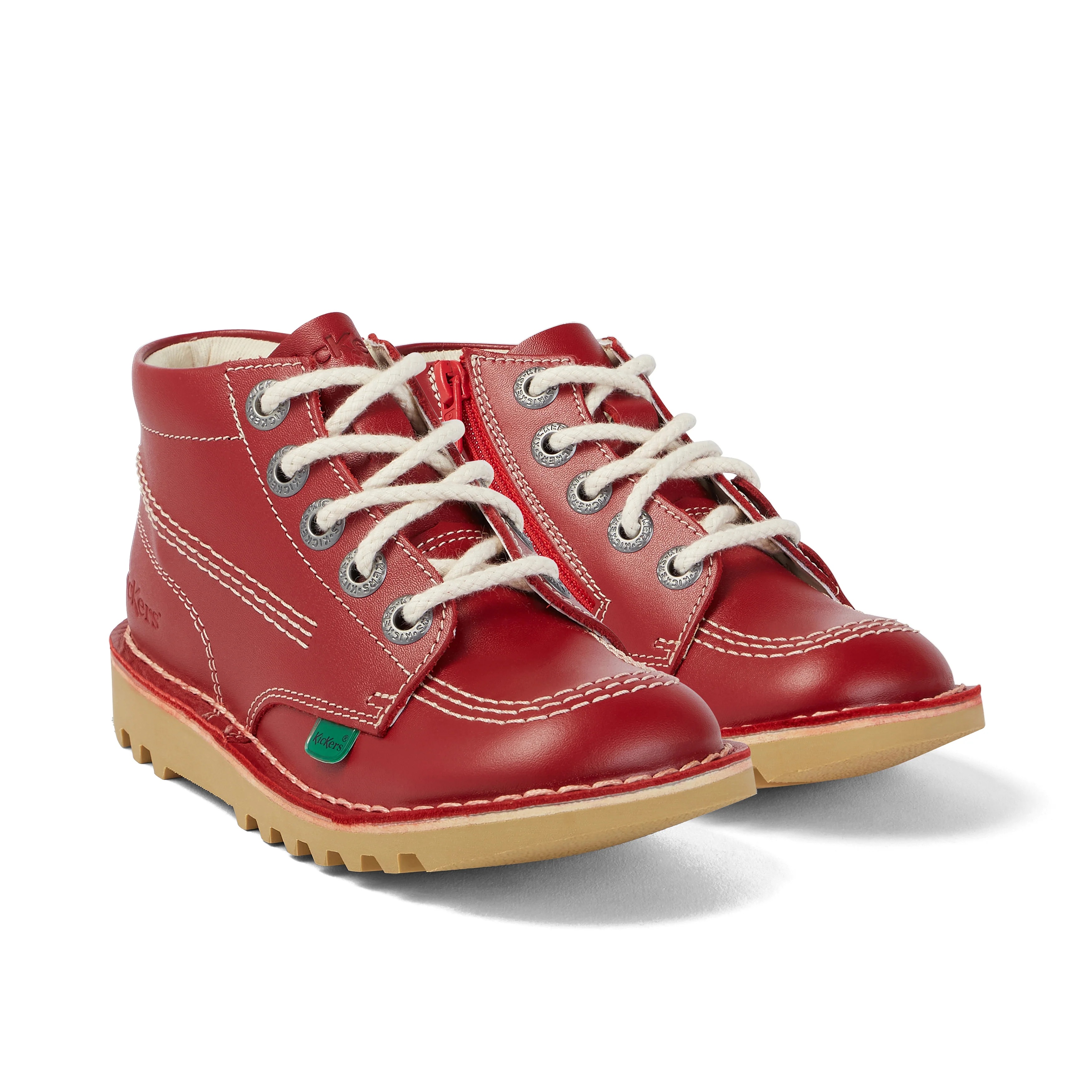 Junior Unisex Kick Hi Zip Leather Red - Image 3