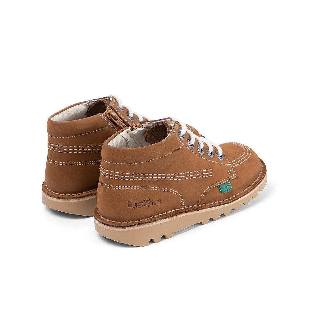 Junior Unisex Kick Hi zip Leather Tan - Image 3