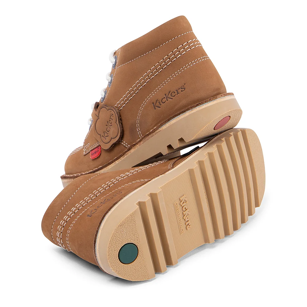 Junior Unisex Kick Hi zip Leather Tan - Image 4