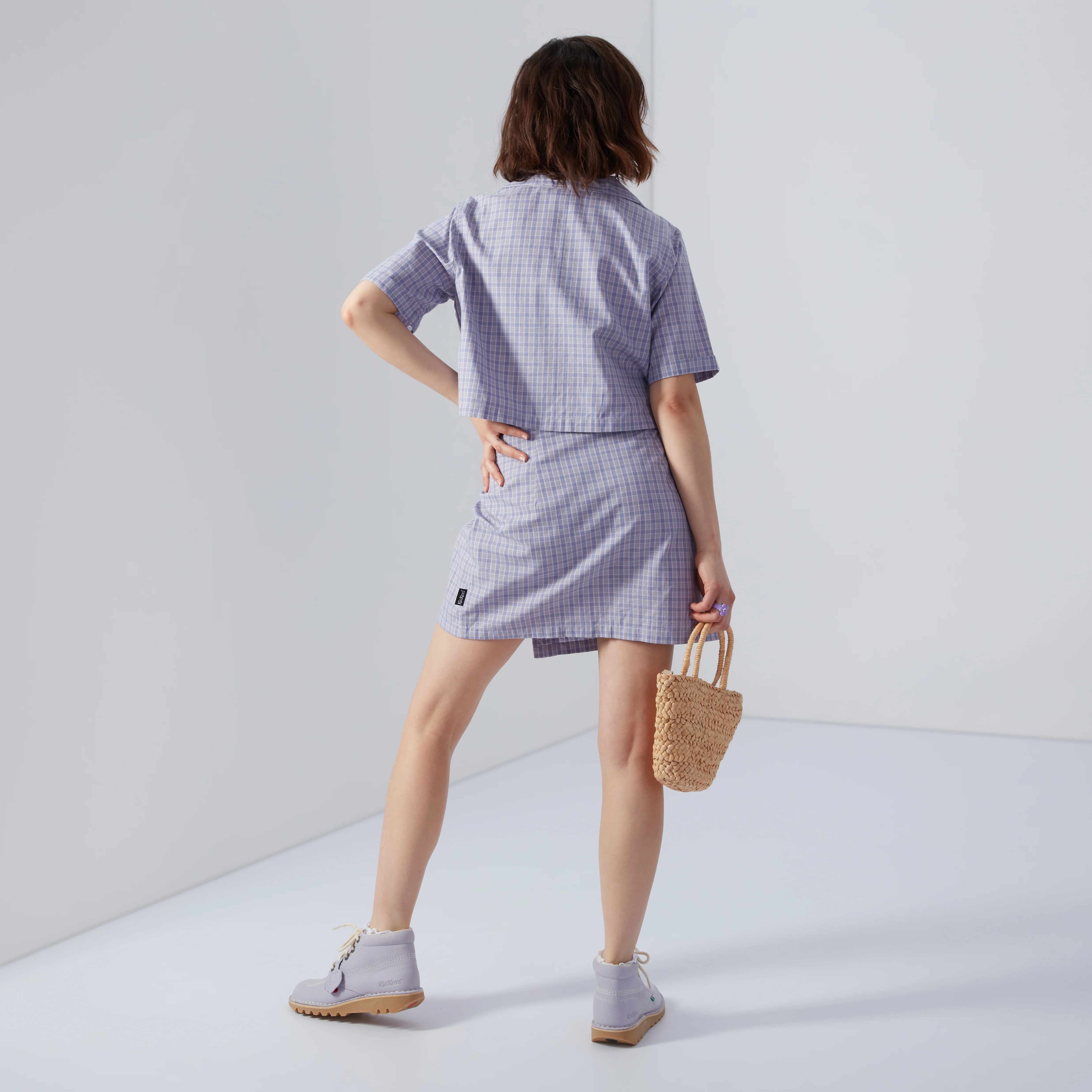 Women's Cropped Checked Shirt Lilac