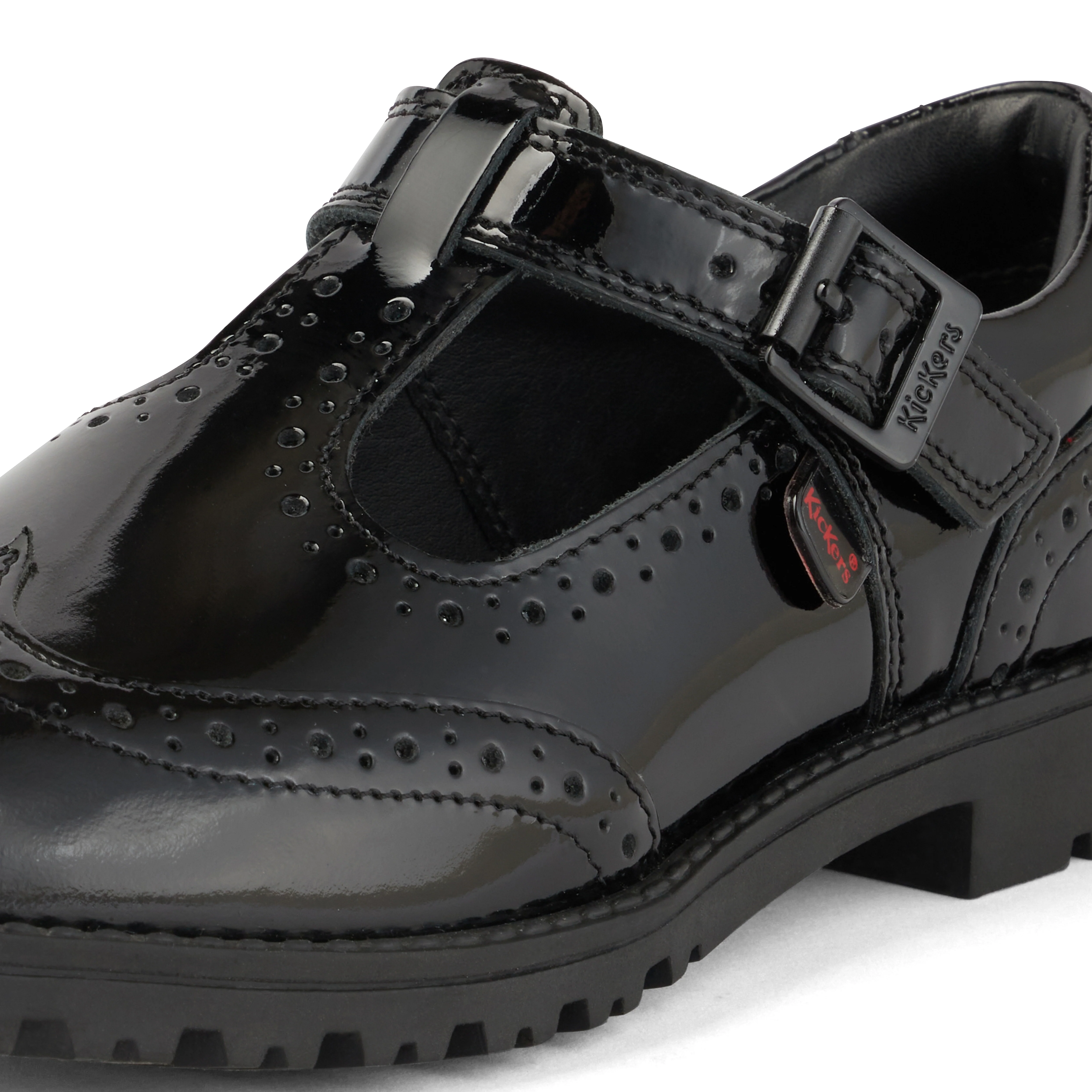 Youth Womens Lachly Brogue T Bar Patent Leather Black - Image 6