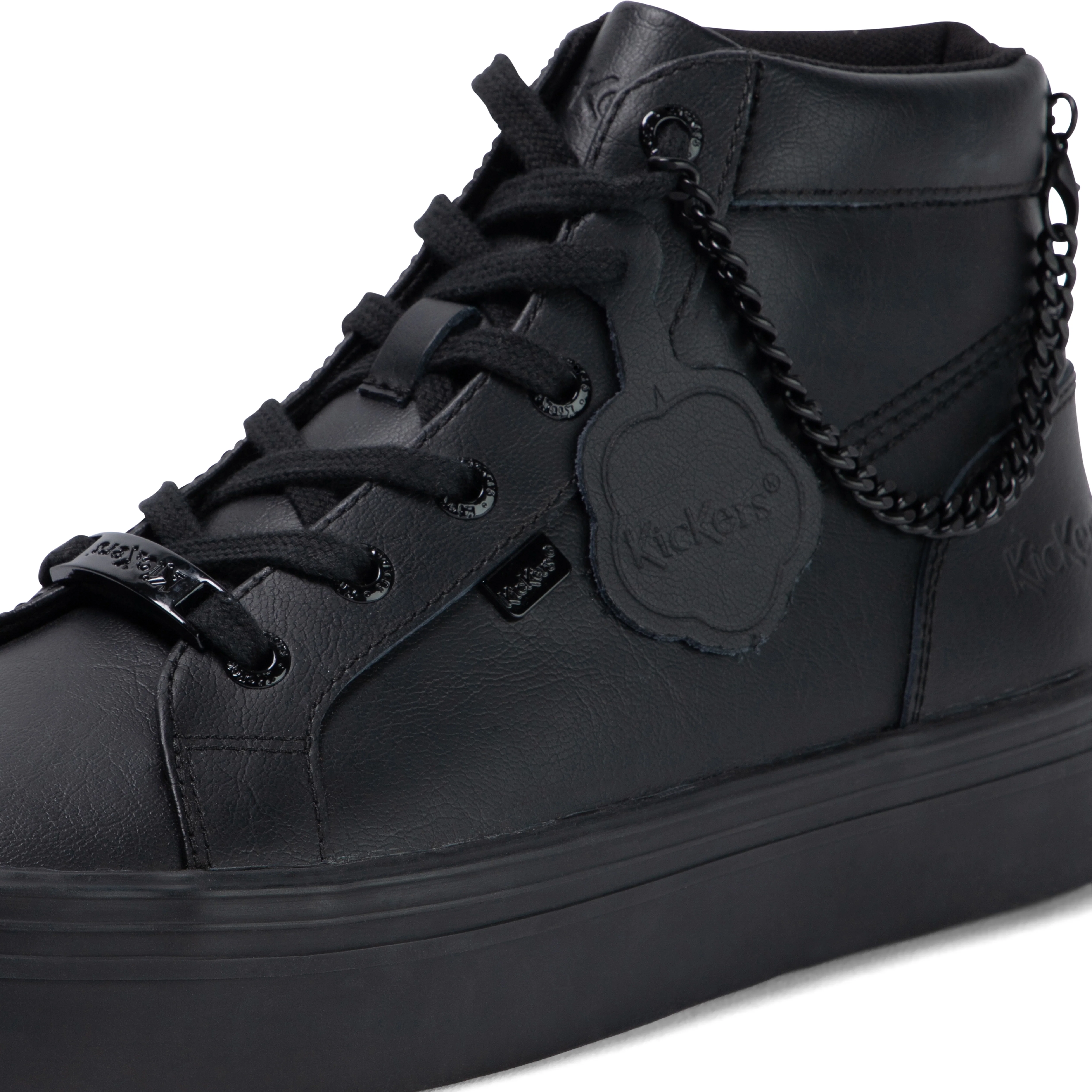 Youth Womens Tovni Hi Stack Chain Leather Black - Image 6