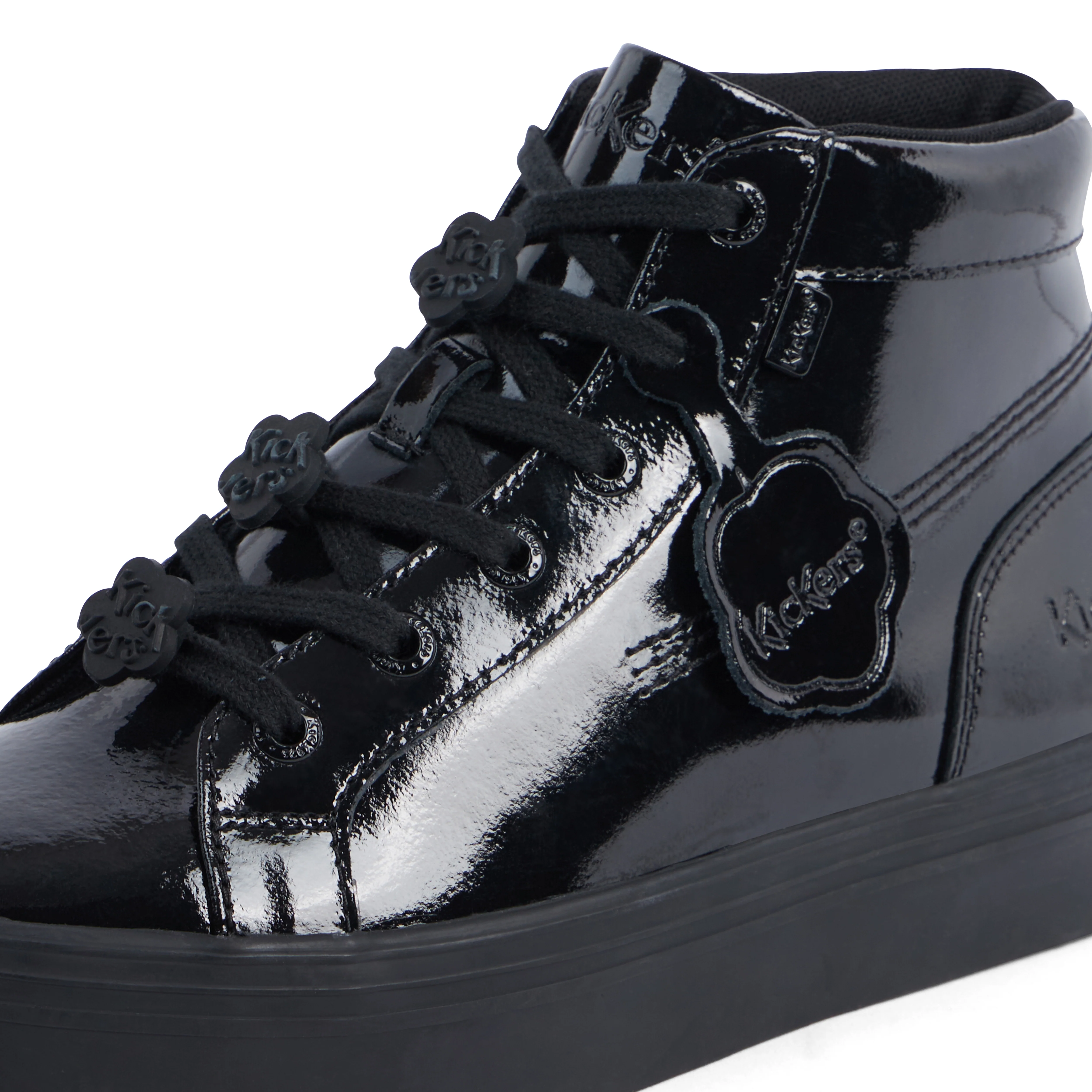 Youth Womens Tovni Stack Hi Flower Patent Leather Black - Image 6